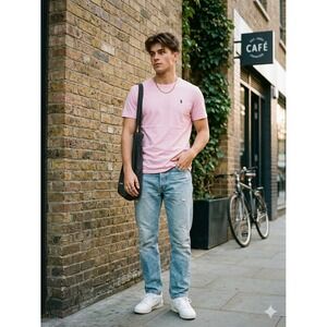 SOLD Polo Ralph Lauren Mens Preppy Pink Custom Slim Fit Shirt Clean Boy Aestheti